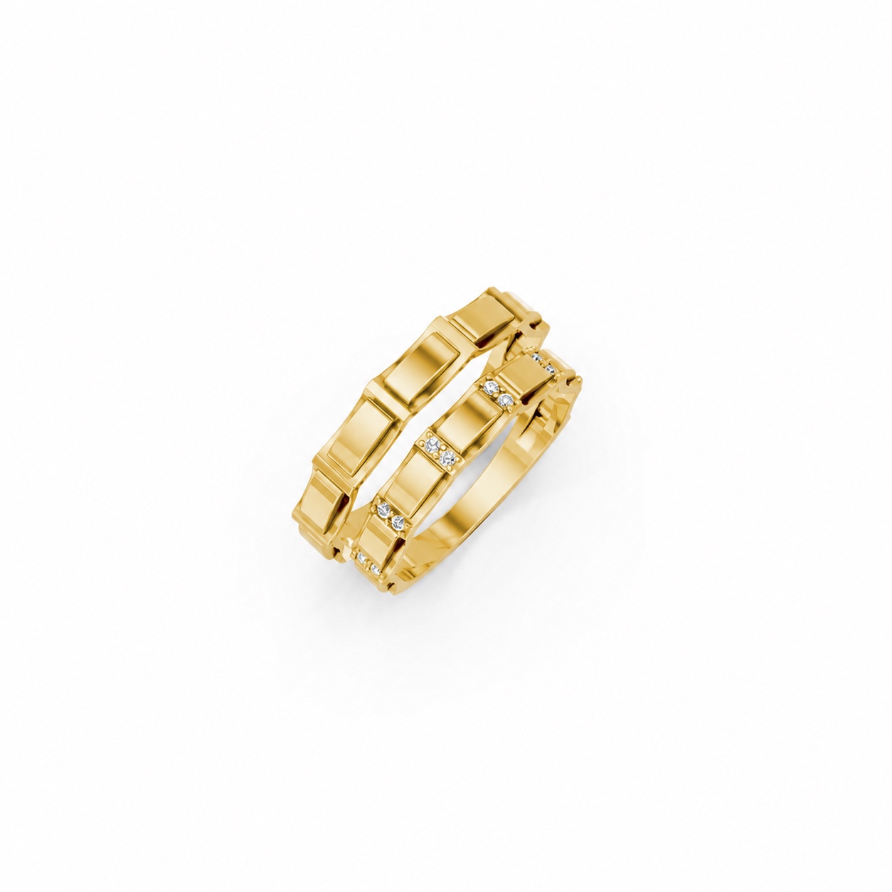 Nhẫn cưới E831 phong cách hiện đại, đính đá đan xen màu Vàng Gold thiết kế tinh tế, sang trọng