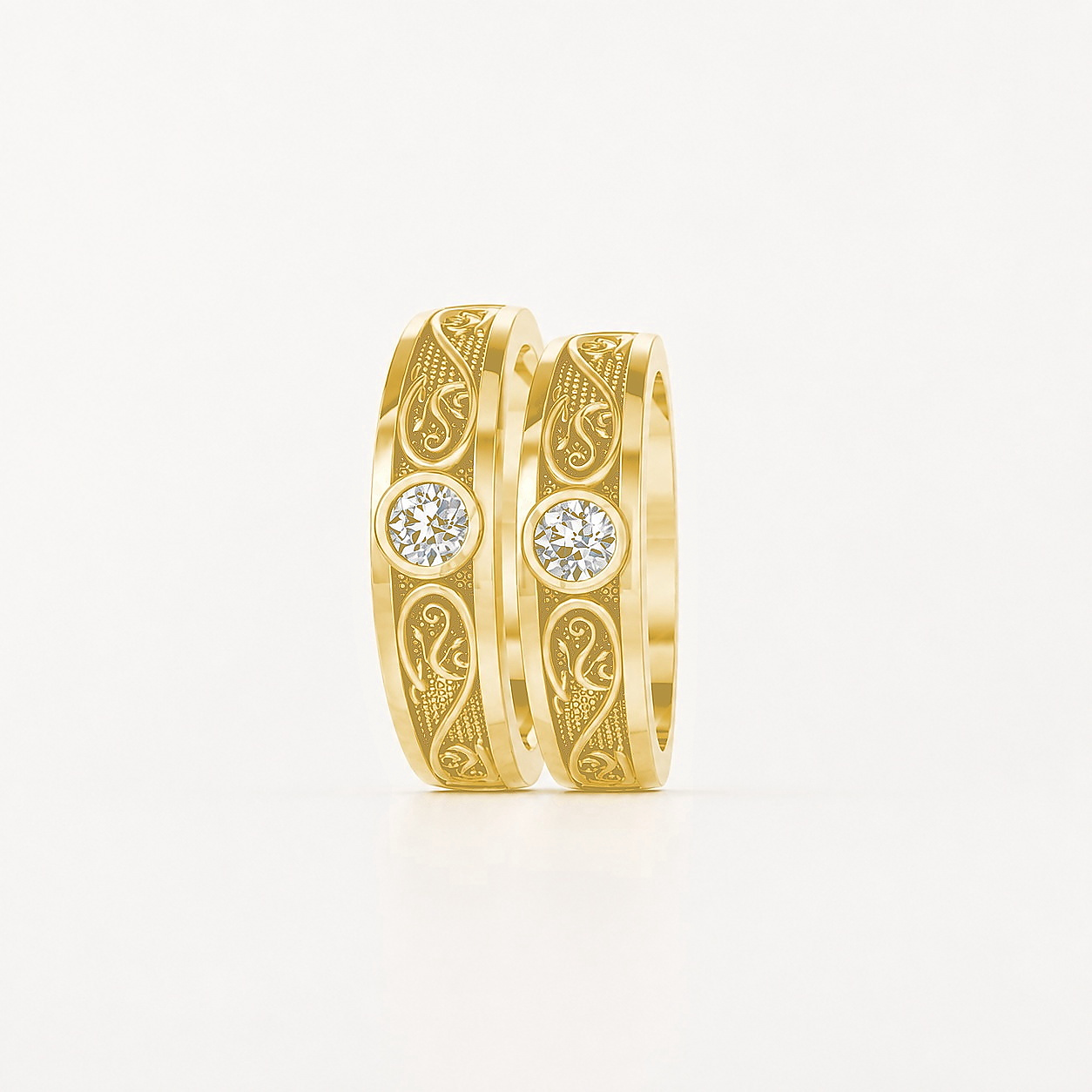Nhẫn cưới hoa văn F32 Vàng Gold thiết kế phá cách, sang trọng