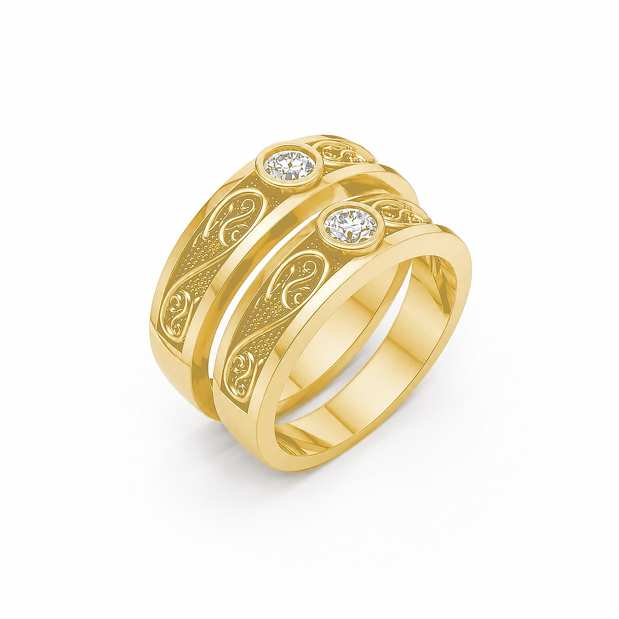 Nhẫn cưới hoa văn F32 Vàng Gold thiết kế tinh tế, sang trọng