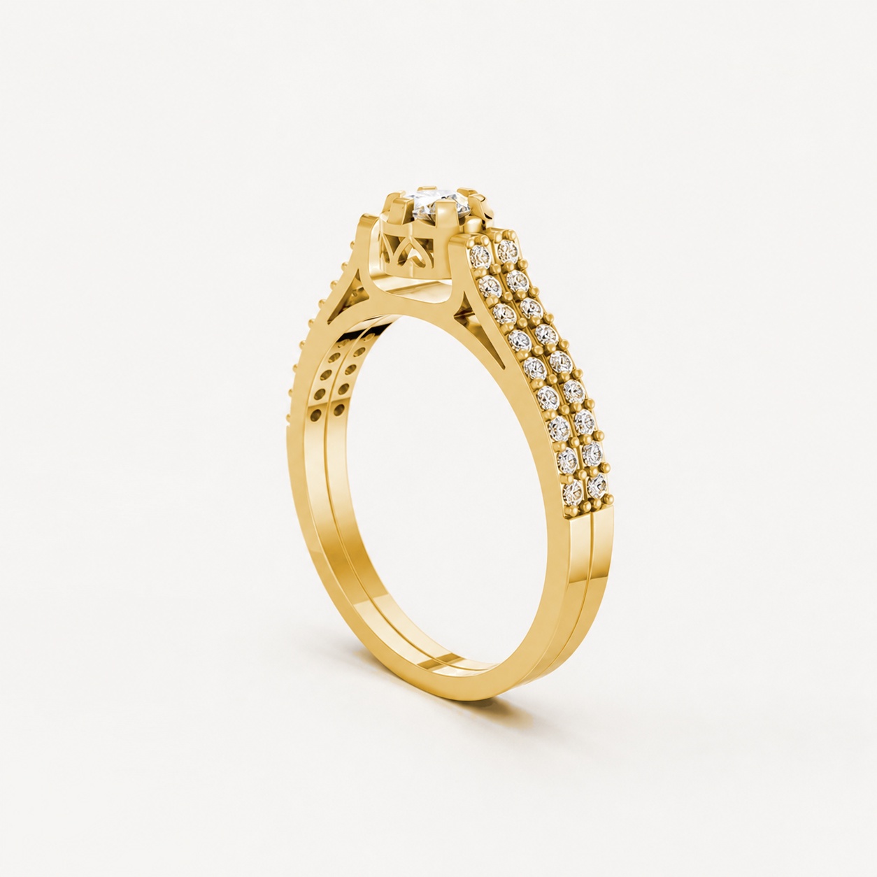 Nhẫn đính hôn R282 màu Vàng Gold thiết kế phá cách, sang trọng